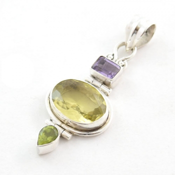 Top design three stone best selling lemon quartz pendant jewelry 
